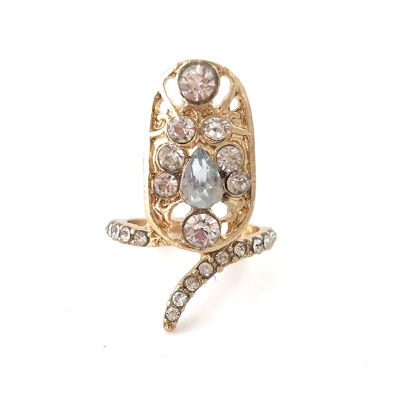 Gold Midi Ring with Rhinestone plate - Picture 1 of 6